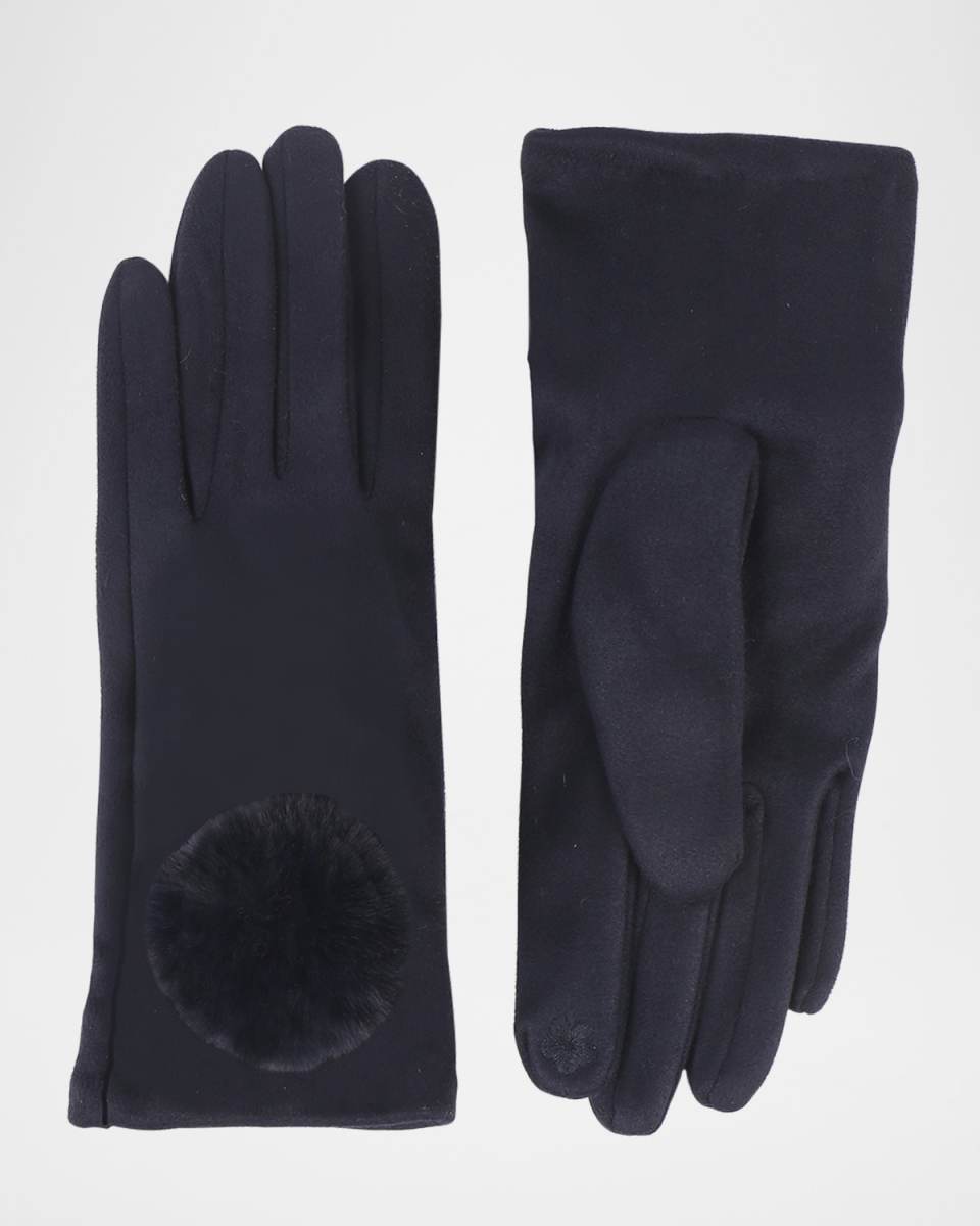 Leighton Faux Suede Pom Pom Gloves